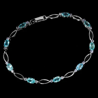 925 Sterling Silver Bracelet Oval Apatite 6x4mm Tanzanite Gemstone Jewelry 7.5in - Image 1 of 4