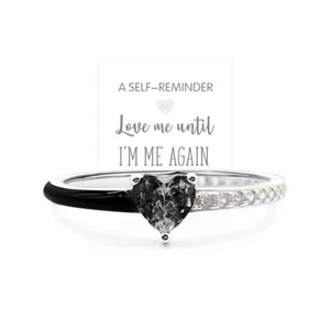 Love Me Until I'M Me Again schwarzer Halb-Emaille-Ring im Herzschliff, Herzringe selbst... - Bild 1 von 8