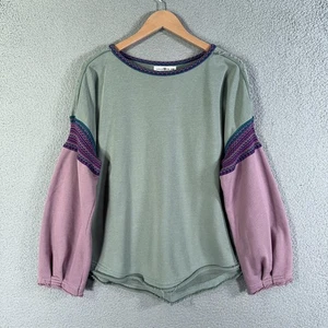 Natural Life Knit trim Sweatshirt Womens Small Medium Green Colorblock Pullover - Picture 1 of 14