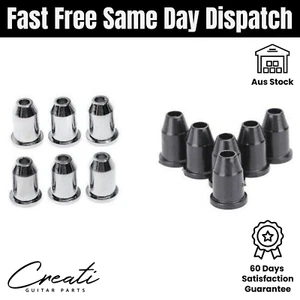 Guitar Body String Through Ferrules Bushing Tele® 1/4' Caps Black or Chrome 6 - Picture 1 of 7