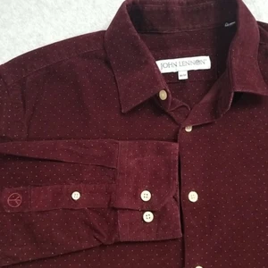 JOHN LENNON Shirt Men's Size MEDIUM Dk Red / Maroon & White Polka Dot Corduroy - Picture 1 of 21