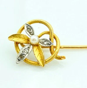Magnífico Pin Oro 18 Quilates -Oro / Perlas Y Diamantes - 1,90 G - Imagen 1 de 2
