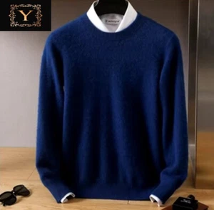 Herren 100% reiner Mink/ Kaschmir Pullover O-Ausschnitt, denim blue, XL - Bild 1 von 1