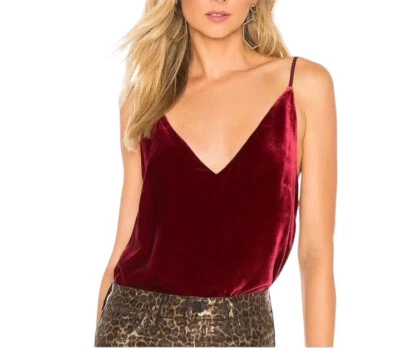 NUEVO CON ETIQUETAS L'agence Camiseta sin mangas Mujer Talla XS Gabriella Cami Rojo Terciopelo Mezcla Seda Lujo Foto 1 de 4