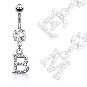 INITIAL LETTER Dangle Navel Belly Ring (316L) Surgical Steel 14g (1.6mm)B/3/6/56 - Picture 1 of 2