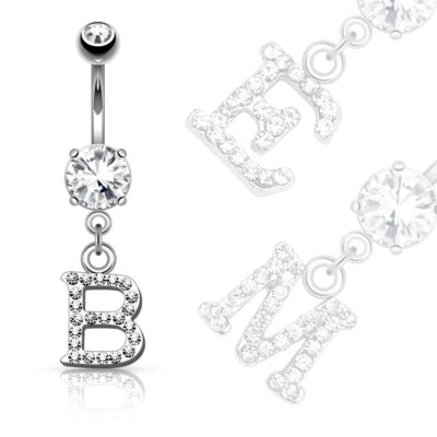 INITIAL LETTER Dangle Navel Belly Ring (316L) Surgical Steel 14g (1.6mm)B/3/6/56 - Image 1 of 2