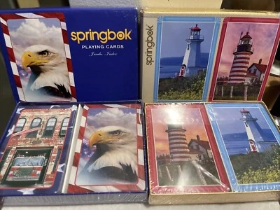 Springbok Playing Cards 4 decks NEW in BOX Lighthouse, America Eagle Firehouse - Image 1 of 4