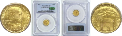 1922 Grant $1, Star Gold Commemorative PCGS MS-65+ CAC Cover