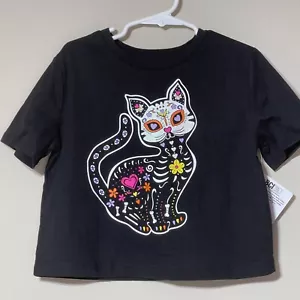 Girls Halloween Shirt Sleeve T-Shirt Size XS (4-5). NWT! Cat Skeleton Shirt. - Picture 1 of 5