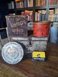 Vintage Storage Tins Biscuit Barrel Deed Box x5 Job Lot - Picture 1 of 11