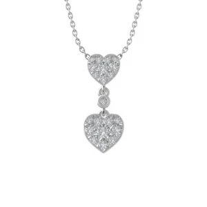 10k White Gold Lab Grown Diamond Heart Pendant Necklace 18" Silver Cable Chain - Picture 1 of 5