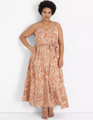 Lane Bryant Tiered Maxi Dress Brown Paisley Resort Wear Plus 20L Tall NWT - Image 1 of 3