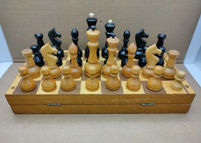 RARE Vintage Soviet Wooden Chess Set, USSR Chess Set Vintage Folding Board 35x35 - Image 1 of 4