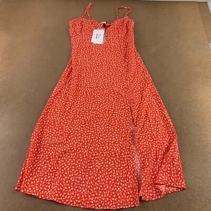 Monki Women's US Size 6 Orange Floral Print Sleeveless A Line Midi Dress NWT - Picture 1 of 9
