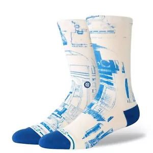 STANCE R2D2 SW CREW SOCKS.STAR WARS WHITE BLUE PATTERNED CUSHIONED UK 6-13 S25 - Picture 1 of 2