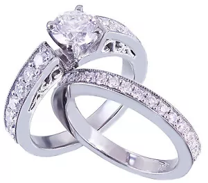 Anello di fidanzamento diamante naturale e fascia oro bianco 14k 1,25ctw - Foto 1 di 9