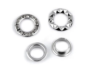 Ösen mit Scheibe Innen 10mm Außen 17mm  Silber Nickel mit Steinchen - 10 Stück - Bild 1 von 1
