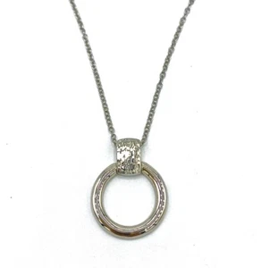 14K White Gold Round Hoop Charm Necklace with a chain Modern women's - Picture 1 of 2