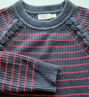 Vineyard Vines Sweater Womens M Break Stripe Lattice Crewneck Navy Red Fisherman - Image 1 of 4