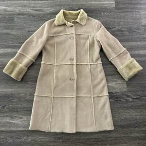 VTG Mauritius Long Tan Suede Coat Womens 44 Shearling Lined Penny Lane Y2K 90s - Picture 1 of 14