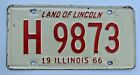 1966 Illinois Passenger Auto License Plate H 9873  Il 66 Route 66 Lincoln