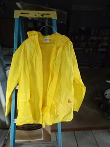 Mid West Yellow 2 Piece Rain Suit Size Large Hooded Jacket Plus Pants - Picture 1 of 9