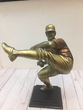 -Large Bronze Copper Tone Resin Baseball Pitcher Figurine 15 Inches Tall.