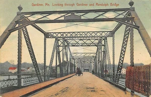 Gardiner ME Maine Gardiner und Randolph Bridge Pferd & Wagen Postkarte Kopie - Bild 1 von 2