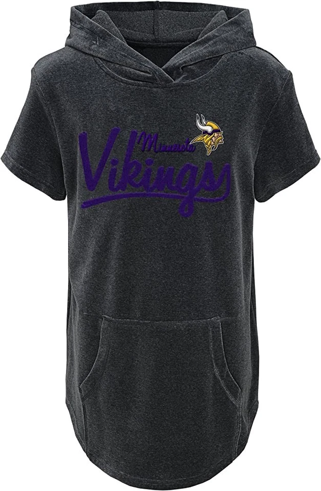 Outerstuff A1622 Girls Grey Minnesota Vikings Short Sleeve Hooded Top Size M