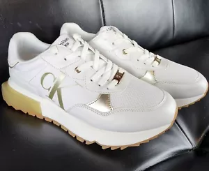 Calvin Klein "Magalee" Sneakers White/Gold Sz10M Brand NIB 👍🏽 - Picture 1 of 7