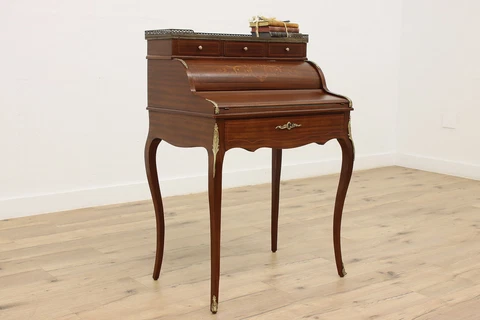 French Antique Mahogany Marquetry Roll Top Office Desk #45721 Cover