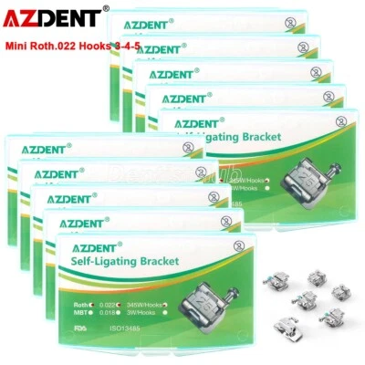10x AZDENT Ortodoncia Dental Autoligables Soportes Mini Roth.022 Ganchos 345 FDA Foto 1 de 4