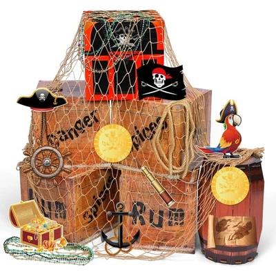 28 Piezas Temática Pirata Fiesta Decoraciones Imitación Tesoro Cajas Madera Joyero... Foto 1 de 4