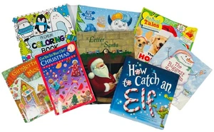 Childrens Holiday & Winter Books Bundle of 8 Santa Elf’s Animals Coloring Story - Imagen 1 de 7