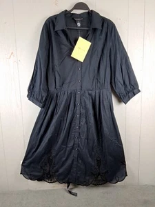NEW Dialogue Cotton Shirt Dress 1X Black Button Front Lace Lightweight Stevie - Picture 1 of 9