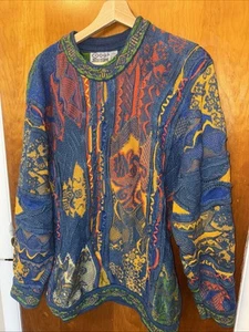 Vintage 90s Coogi 3d Knit Flower Sweater Rare L Rap Hip Hop Biggie Cosby - Picture 1 of 8