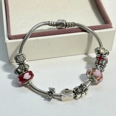 PANDORA 925 ALE Charm Bracelet 10 CHARMS Sterling Silver Heart Purse Star 7.75" - Image 1 of 4