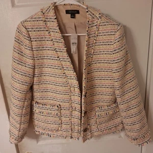 NUEVO ANN TAYLOR $179 Blanco Beige CHAQUETA TWEED FLECOS METÁLICOS Talla 8 Abrigo Blazer - Imagen 1 de 11