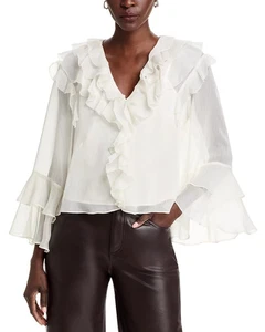 Aqua L12923 Damen Elfenbein Rüschen Glockenärmel Bluse Top Größe XL - Bild 1 von 4