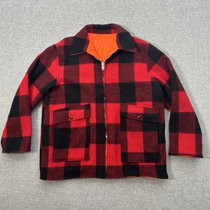 VTG 60s Woolrich Buffalo Plaid Reversible Hunting Jacket Men Size XL Patches - Picture 1 of 17
