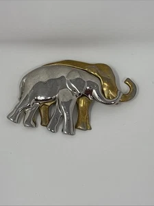 Liz Claiborne Silver Gold Tone Elephants Brooch - Picture 1 of 3