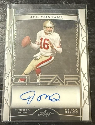 2022 Leaf Trinity Football Clear Silver Foil Auto 67/99 Joe Montana #CA-JM1 - Image 1 of 3