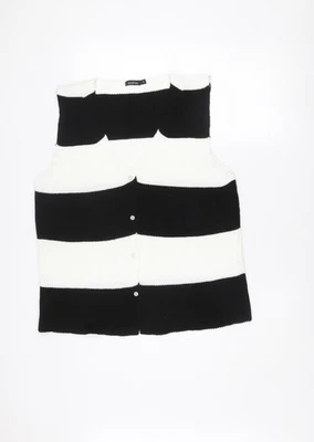 Boohoo Women’s Black White Striped Sleeveless Cardigan Size 16 - Image 1 of 4