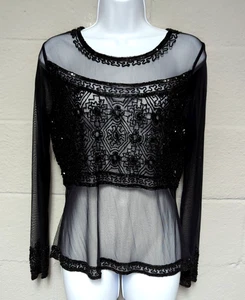 Top de Colección Negro Malla Lentejuelas Cuentas Whimsey Elegante Ropa de Club Gótica Y2K Talla M - Imagen 1 de 9