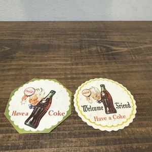 (2)1950s Sprite Boy Coca-Cola Coaster Original Vintage Advertising Coke Soda NOS - Picture 1 of 4
