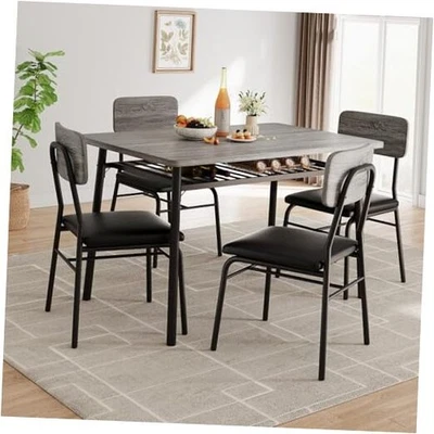  Juego de Mesa de Comedor para 4 con Estante de Almacenamiento, Mesa de 5 Piezas con 4 Sillas Gris Foto 1 de 4
