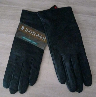 Guantes Totes Isotoner de cuero negros para mujer talla 7,5 forrados con aislamiento nuevos con etiquetas 2005 Foto 1 de 4