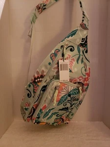 VERA BRADLEY LIGHTEN UP SLING BACKPACK IN MINT FLOWERS SNAILS LIGHT GREEN NEW - Picture 1 of 10