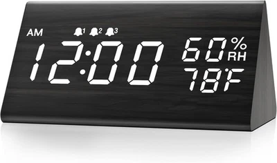 Digital Alarm Clock, with Wooden Electronic LED Time Display, 3 Alarm Settings, - Image 1 of 4
