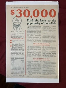 1920s Vintage The Literary Digest Magazine Full Page Color Ad, Coca-Cola Coke. - Picture 1 of 1